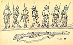 Zeichnung Keldenichs: Soldaten und Maschinengewehr