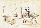 Zeichnung von Anton Keldenich: Tod am Machinengewehr